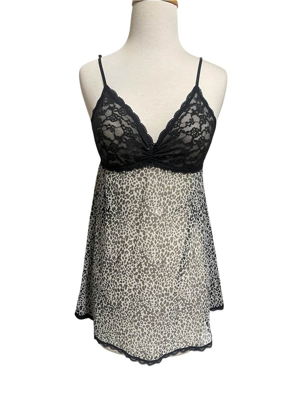 Victoria's Secret Black Lace & Leopard Mesh Chemise
